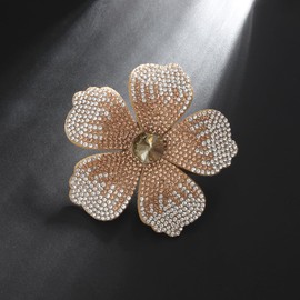 Mecool 2.95" Flower Hair Clip for Weddings Party Created Crystal Brooch Corsage Hair for Women | Flower Hair Jewellery Barrette Hair Decorations for Women Accessories-Gold