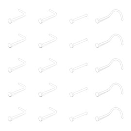 Briana Williams Clear Nose Stud Nose Piercing Retainers 20G 18G Bioflex Flexible Nose L Shape Bone Spiral Piercing, UV
