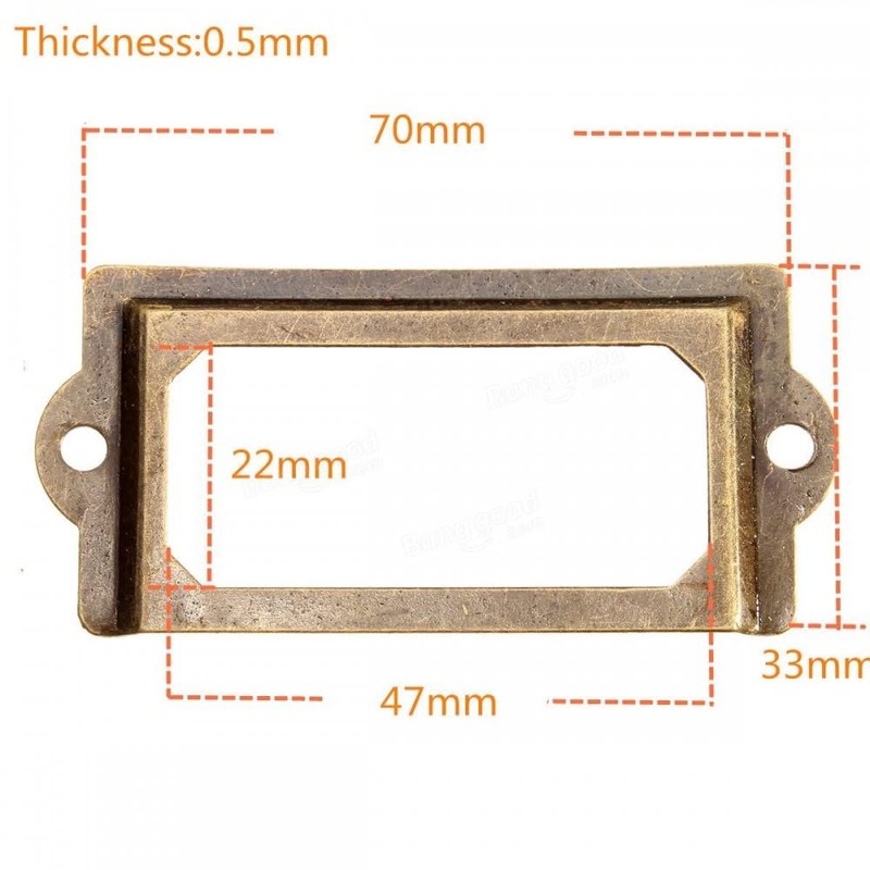 12Pcs Antique Brass Metal Label Pull Frame Handle File Name