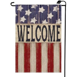 4th of July Patriotic Welcome Garden Flag 12x18 Inch Double Sided for Outside Memorial Independence Day Retro American Stars and Stripes Yard Decoration Flag MG19
