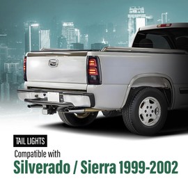 LQI LED Tube Tail Lights Assembly Fit GMC Sierra 1500/2500 1999-2006 Left & Right Rear Brake Lamps w/Light Bar Assembly Luces traseras, Smoky Lens Clear Housing, GM2800186