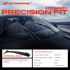 A-Premium Pack of 2 Front Windshield Wiper Blades with Wear Indicator & Towel - Compatible with Honda Fit 2009-2020 - 28" and 14", Hook Connector, Left and Right