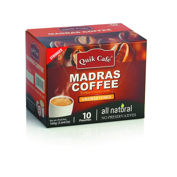 Quik Cafe Unsweetened Madras Coffee - 40 Count (4 Boxes of 10 Each)