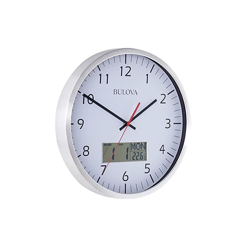 Bulova Manager Wall Clock C4810 | 14" Brushed Aluminum Industrial