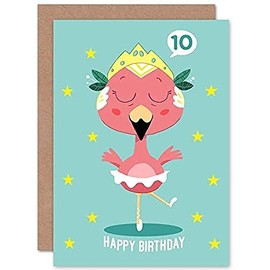 Wee Blue Coo Kawaii Flamingo Ballet 10th Birthday Greeting Card With Envelope Blank Inside Premium Quality