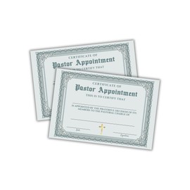 Pastor Certificate of Appointment 12pk 6x9” Cardstock New Church Member Green Recognition Award Pastoral Ordination License Custom Ministry Christian Honor