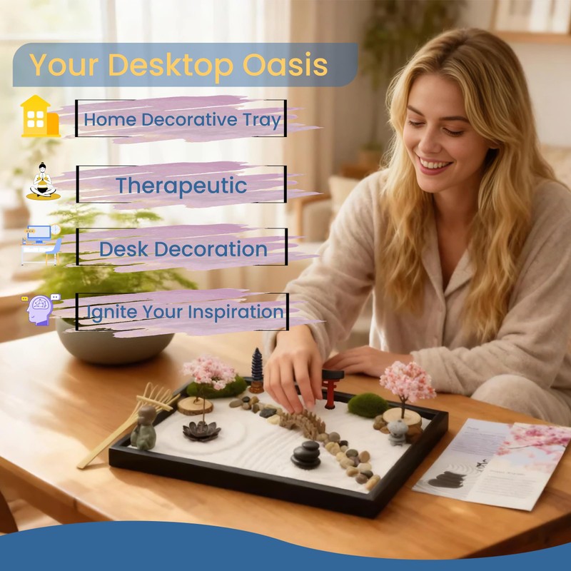 Yeemous Mini Zen Garden Kit for Desk, 12x8 Sand Tray