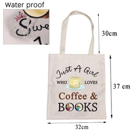 Just a Girl Who Loves Books and Coffee Gifts Tote Bag Coffee and Books Lover Gift Readers Gifts Reusable Tote Shoulder Bag (books coffee tote)