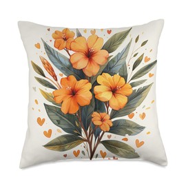 Oleander Flowers And Hearts Boho Style Graphic Throw Pillow