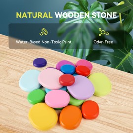 WODI Wooden Rainbow Stacking Stones 20Pcs Wood Sorting Balancing Rocks Blocks Montessori Educational Toys for Toddler Kids 3 Years Up Developing Skills