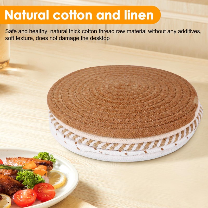 OUZHOU Round Woven Placemats Set of 5,Drink Coasters Heat Resistant