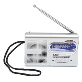 Portable Pocket Radio AM/FM Multifunctional Classic Silver Grey Battery Operated Radio for Home Hiking Cycling Travelling