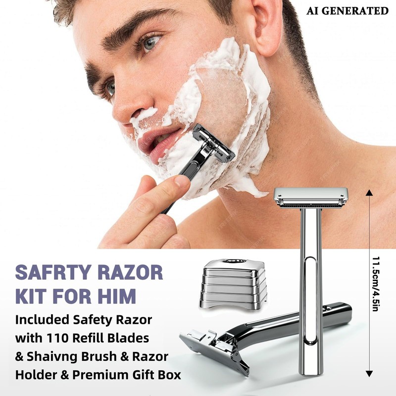 Dual-Blade Safety Razor Set With Magnetic Head & 110 Blades,
