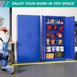 SISESOL Blue Metal Storage Cabinet with 6 Shelves,71" Garage Storage Cabinet with Lock,6 Tier Steel Cabinets with Locking Doors,Lockable Cabinets for Home,Office,Shop,Garage