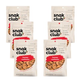 Snak Club Honey Cashews, Honey Glazed Nuts, Kosher Snack, 2.5 oz Bags, 6 Pack