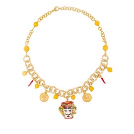 MARARDI Women's Italian Ceramic Necklace from Caltagirona [Testa di Moro] Golden Necklace Handmade Italian Jewellery Original for Everyday Events Weddings Special Occasions, Copper, Caltagirona