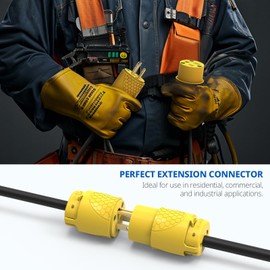 ThunderWay Electrical Replacement Plug & Connector Set, Extension Cord Ends Male and Female Yellow Shell, 125V 15A 2Pole 3Wire NEMA 5-15P & 5-15R, 3-Prong Straight Blade Grounding Type, 1 Set