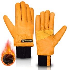 WESTWOOD FOX Waterproof Work Gloves for Men Women, Leather Safety Work Gloves, winter Gloves for Cold weather Gardening,Touchscreen,Super Grip,Warm Utility working Gloves for Construction (Yellow, M)