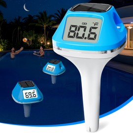 DeeprBlu 2025 New Iteration Solar Digital Pool Thermometer with Rope, Easy Read Extra Large Backilt LCD Display Floating Pool Thermometer, IP68 Waterproof Pools Water Temperature Gauge for Hot tub,Spa