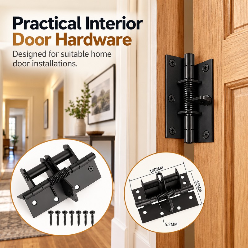 Black Spring-Loaded Door Hinge for Door Hardware Replacement – 4-Inch