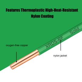 14 AWG THHN Wire 200FT – Single Bare Copper Conductor, Green Electrical Building Wire with Nylon Insulation for Panel Wiring, Grounding, Lighting Circuits, Control Systems