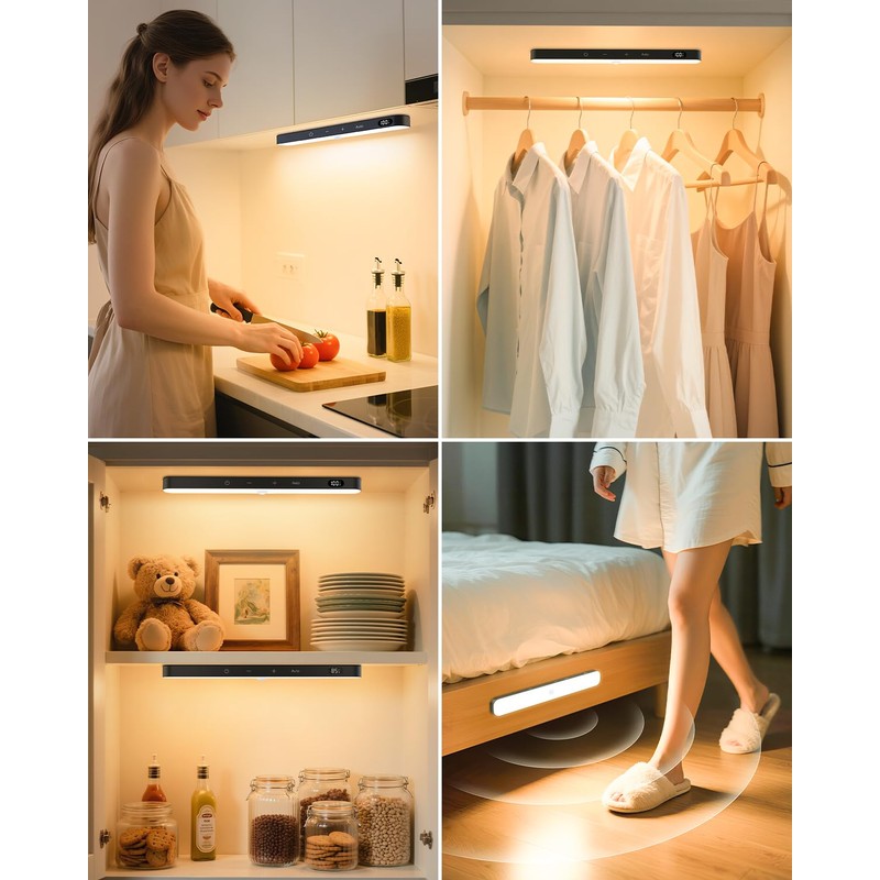 Ferswe Closet Lights Rechargeable, Battery Level Display, Dimmable Battery Powered