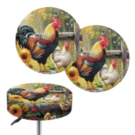 2 Pack Elastic Bar Stool Seat Covers Stool Covers Round Rooster Print Stool Cushion Slipcover Bar Chair Cover with Elastic Bands for 13-15 Inch Round Barstool