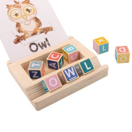 AXEL Adventures Spelling Game for Kids, Montessori Educational Toy for 3+ Year Old Includes 8 Wooden Blocks and Illustrated Cards, Alphabet Learning Toy Boosts Brain Development, Hand-Eye Coordination