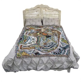 Bison - Animal Spirits Totem - Sue Coccia - Blanket Throw Woven from Cotton - Made in The USA (72x54)