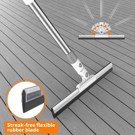 LJGG Squeegee Broom for Floor, 17" Rubber Squeegee with 51" Aluminum Alloy Pole for Bathroom Tile, Garage Concrete, Deck, Shower Glass, Window Cleaning, Squeegee Broom for Household Floor