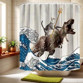 JMAHM Shower Curtain for Bathroom, 180x180 Waterproof Polyester Shower Curtains Animal with 12 Cooks Cath Curtains Bathroom Curtains (Colorful-Dinosaur, 180X180)