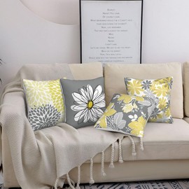 TNRTNP Daisy Sunflower Cushion Covers 18x18 Inch Set of 4, Decorative Throw Pillow Covers 45 X 45cm for Home Garden Sofas Bed Living Room Car Gifts