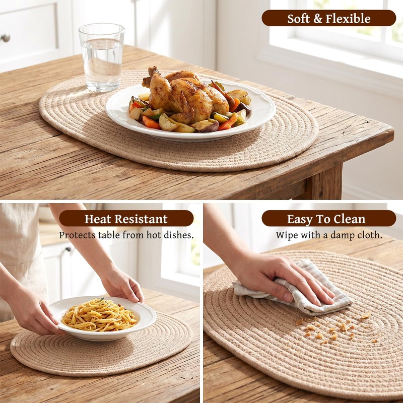 Oval Placemats Set of 8 Woven Farmhouse Kitchen Table Mats