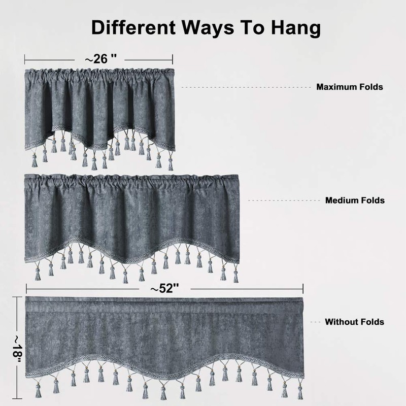 ELKCA Double-Sided Chenille Window Curtains Tier for Kitchen Grey Scalloped