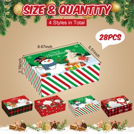 Funrous 28 Pcs Christmas Cookie Boxes Merry Christmas Bakery Box with Window Xmas Buffalo Plaid Treat Box with Lid Snowman Santa Reindeer Gift Box for Xmas Holiday Party Gift Giving Supplies Decor