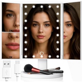 Retoo Espejo cosmético con iluminación LED plegable espejo de maquillaje espejo de aumento 2X3X interruptor táctil de aumento espejo de maquillaje