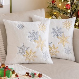 MIULEE Set of 2 Christmas Cushion Covers Snow Embroidery Decorative Pillowcase Faux Fur Soft and Cosy Cushion Cover Sofa Cushion Decorative Cushion Decoration for Living Room 45x45cm Yellow