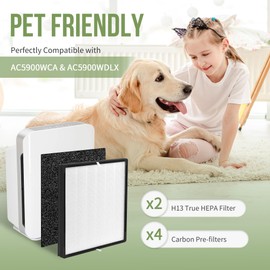 FLT5900 Filter J Compatible with Germ-Guardian Air Puri-fier Filter FLT5900, Fit for Models AC5900WCA and AC5900WDLX, 2 H13 HEPA Filters & 4 Carbon Pre-filters
