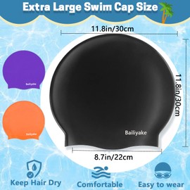 3 Pack Extra Large Swim Cap for Braids & Dreadlocks - Waterproof Silicone Swim Hat for Women with Long Thick Hair, Protective Swim Cap Cover Ears for Swimming, Shower, Bathing (3, Black+Purple+Orange)