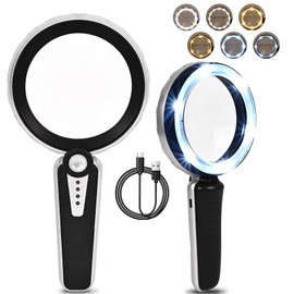 HUIBOER 45X Magnifying Glass with Light, 4.6 Inch 1200mAh USB Rechargeable, 6 Lighted Modes, Large Handheld Magnifier for Low Vision Seniors with Macular Degeneration, Reading, Jewelry, Coins - Black