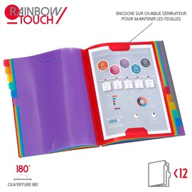 Viquel - A4 Organiser with 12 Compartments - Extendable Desk Organiser - A4 Document Folder with Index - Elastic Band Closure - Rainbow Touch Grey