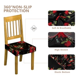 Gdmhy Covers for Dining Chairs,Soft Removable Washable,Dining Chair Seat Covers Set of 6,Floral Pattern,Printed,Pet Friendly Furniture Protector Dining Room Seat Cover (4, Flower-A)