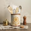SOCOSY Ceramic Retro Sunflower Embossed Kitchen Utensil Holder, Large Cooking