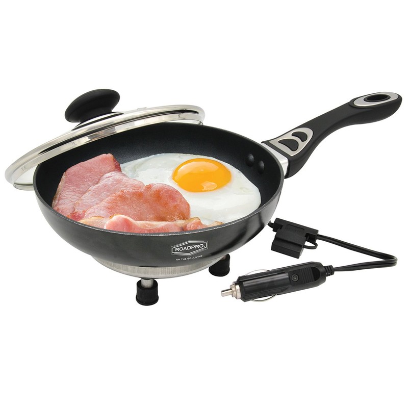 RoadPro 12V Power Supply Portable, Travel Frying Pan with Non-Stick