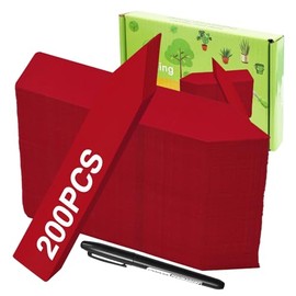 Yuanling 200 Pcs 4 Inch Plant Labels Plastic Waterproof Plant Name Tags for Seedlings Nursery Garden Label Markers Plant Stakes with Permanent Marking Pen,(Red)
