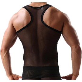 Men's Transparent Ultra-Thin mesh Elastic Mesh See-Through Tank Top Vest (AU, Alpha, X-Large, Regular, Regular, Black)