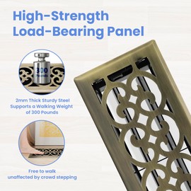 Howeall 4x12 Inches Heavy Duty Walkable Floor Register Easy Adjust Air Supply Lever Vents - Charlotte Design - Vent Cover for Home Floor - Antique Brass