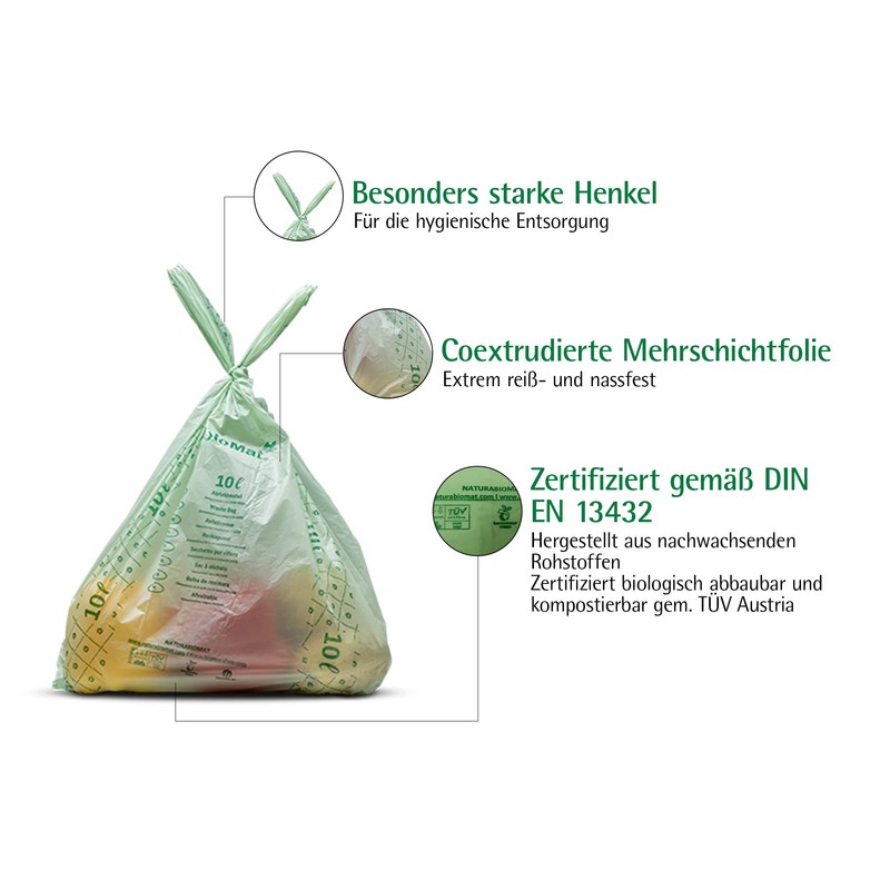 bioMat 10 Litre Compostable and Climate Neutral Organic Waste Bags