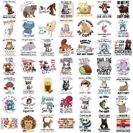 50 Pcs Cute Waterprof Vinyl Anime Stickers Sticker Packs for Kindle Water Bottle Laptop Hard Hat Skateboard Kids Teens Girls Boys Adults Animal Words