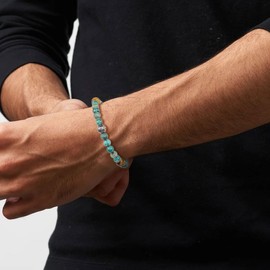 COAI Asian Blessing Tiger Eye African Turquoise Stone Beaded Bracelet for Men, Men's Blue Stone Bracelet